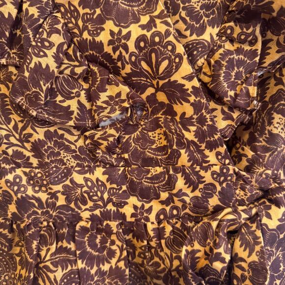 Christy Lynn Stephanie Wrap Top Brown Linen Ruffled Tie Belt Short Sleeve Sz M - Picture 6 of 10